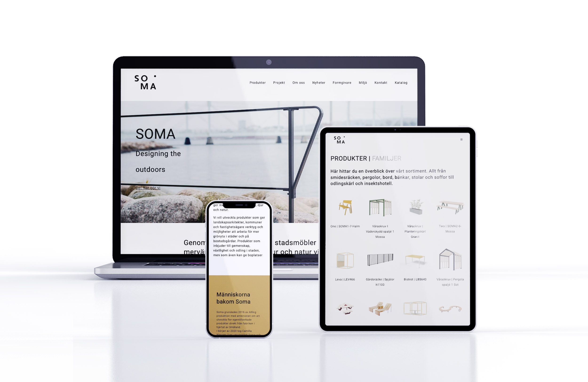 En mockup på webbplats framtagen för SOMA design